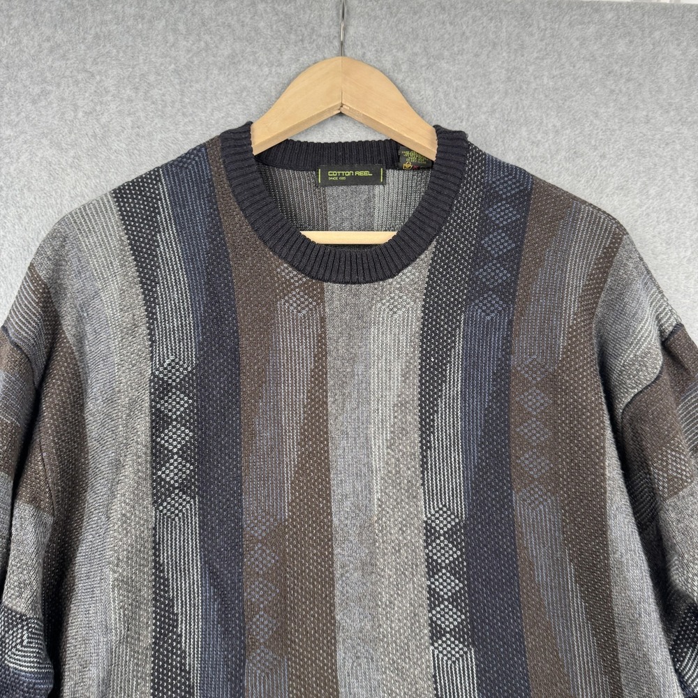 Cotton Reel Sweater Mens 2XLT Gray Brown Merino Wool Blend Textured Grandpacore - Picture 4 of 6